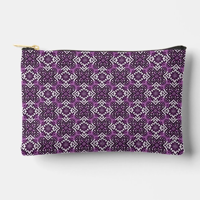Decorative Geometric Floral Pattern Accessory Pouch (Front)