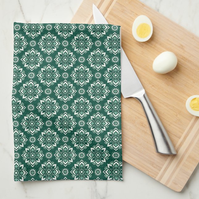 Decorative Geometric Floral Pattern Tea Towel (Quarter Fold)
