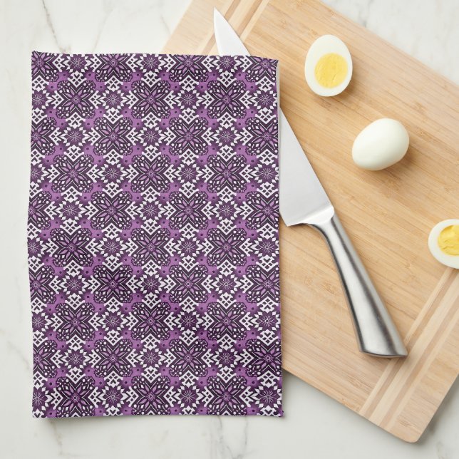 Decorative Geometric Floral Pattern Tea Towel (Quarter Fold)