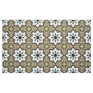 Decorative geometric pattern with white flowers fabric