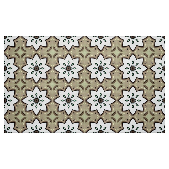 Decorative geometric pattern with white flowers fabric (Fat Quarter)