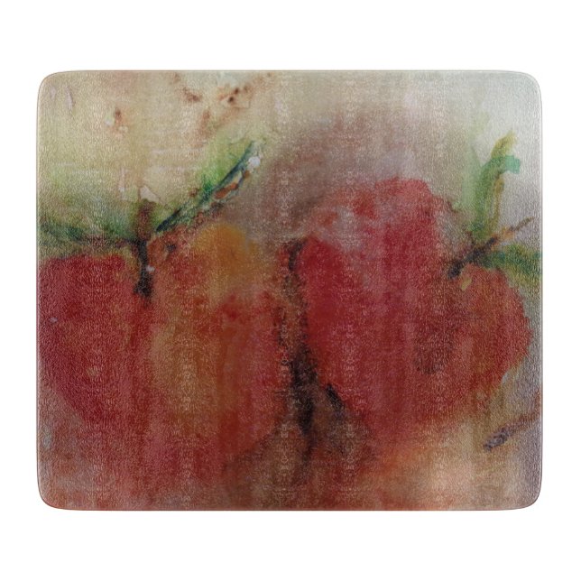 Decorative Glass Cutting Board with apples (Front)