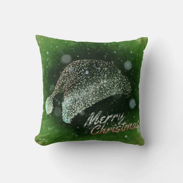 Decorative Glitter Santa Hat Merry Christmas Cushion (Front)