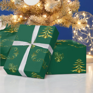 Decorative Gold and Green Christmas Wrapping Paper