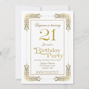 Decorative Gold Border 21st Birthday Party Invitation