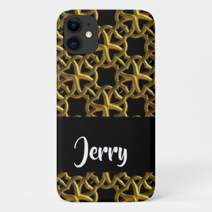 Decorative gold chains on black iPhone 11 case