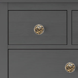 Decorative Gold Filigree on Satin Black Ceramic Knob