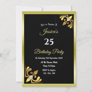 Decorative Gold & Pearls Birthday Invitation