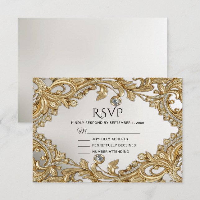 Decorative Gold RSVP Card (Front/Back)