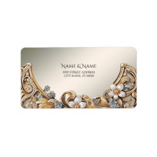 Decorative Gold White Floral Address Label