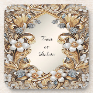 Decorative Gold White Floral Hard plastic coaster