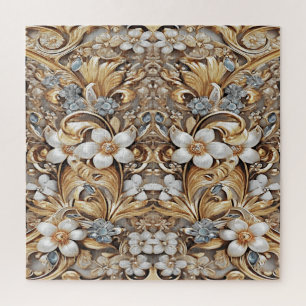 Decorative Gold White Floral Jigsaw Puzzle