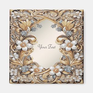 Decorative Gold White Floral Magnet