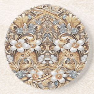 Decorative Gold White Floral Sandstone Coaster