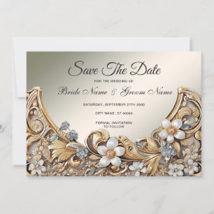 Decorative Gold White Floral Save The Date