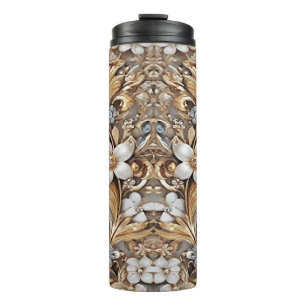 Decorative Gold White Floral Thermal Tumbler