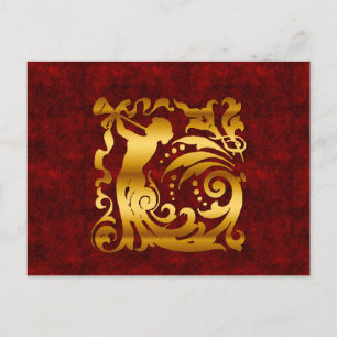 Decorative Golden Christmas Holiday Postcard