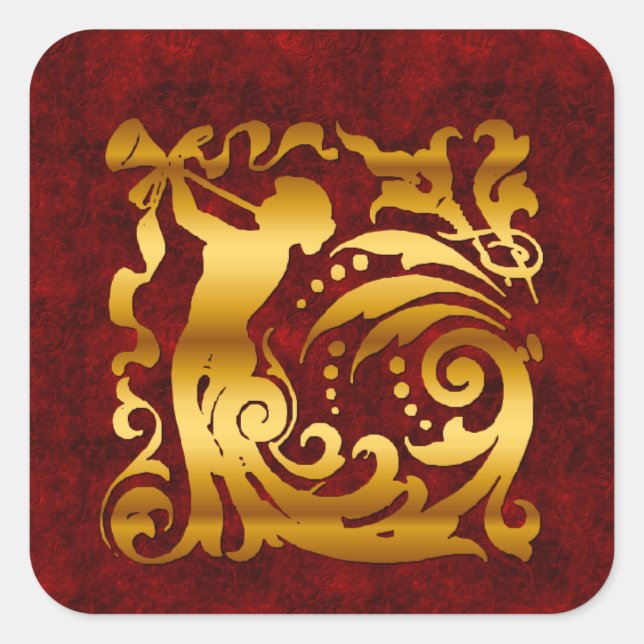 Decorative Golden Christmas Square Sticker (Front)