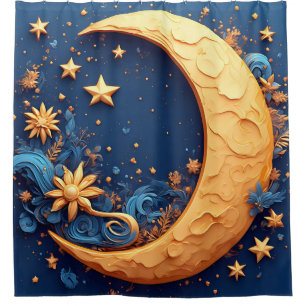 Decorative Golden Crescent Moon Shower Curtain