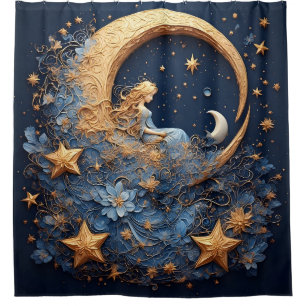 Decorative Golden Crescent Moon Shower Curtain
