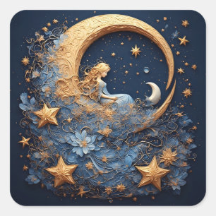 Decorative Golden Crescent Moon Square Sticker