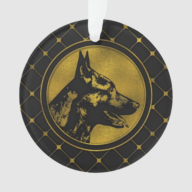 Decorative Golden Dutch Shepherd Design Ornament (Front)