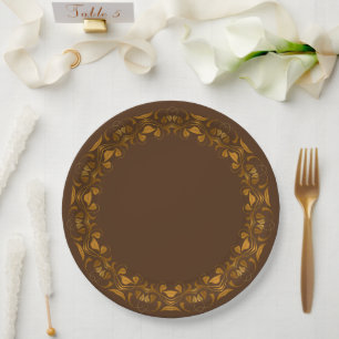 Decorative Golden-Floral Pattern Paper Plate