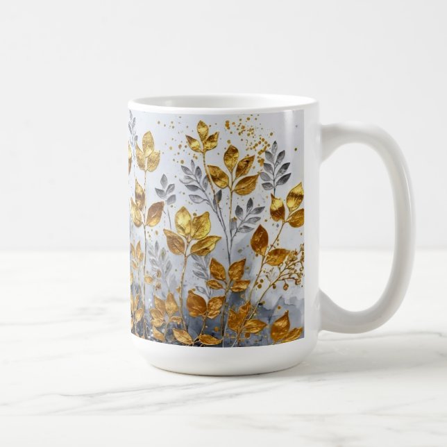 Decorative Golden Leaves Design Coffee Mug (Right)