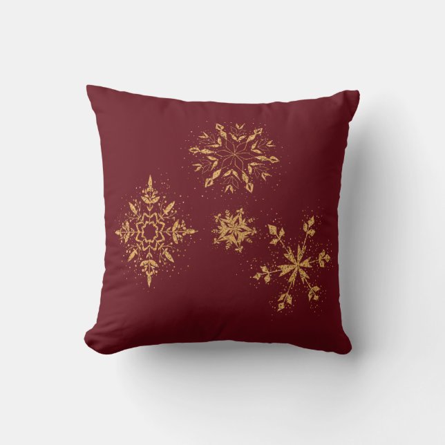 Decorative Golden Snowflakes Christmas Cushion (Front)