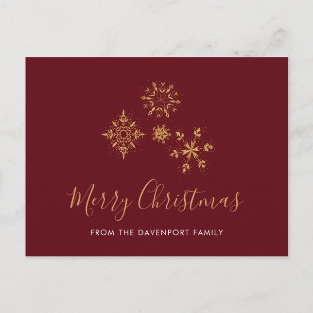 Decorative Golden Snowflakes Christmas Postcard (Front)