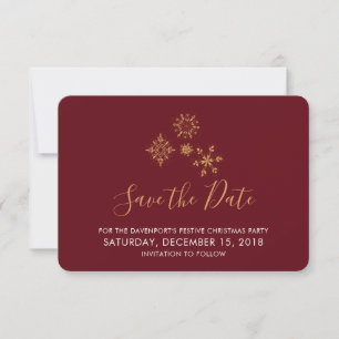 Decorative Golden Snowflakes Xmas Save The Date Invitation