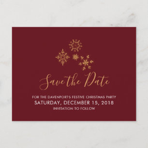 Decorative Golden Snowflakes Xmas Save The Date Postcard