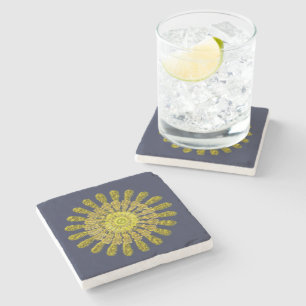 Decorative golden sun symbol stone coaster