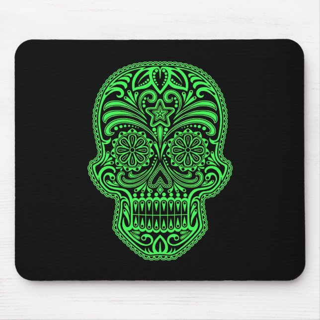 Decorative Green and Black Sugar Skull Mouse Pad (Front)