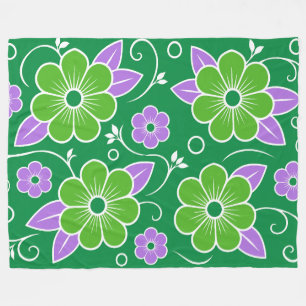 Decorative Green and Purple Floral Pattern Fleece Blanket