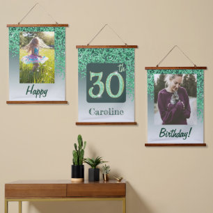 Decorative Green Glitter 2 Photos 30th Birthday Hanging Tapestry