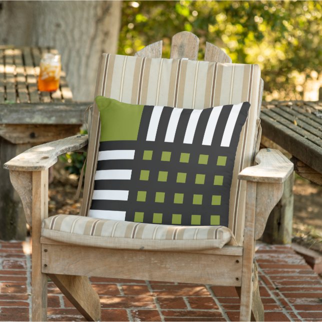 Decorative Green White Black Grid Stripe Pattern Cushion (Chair)