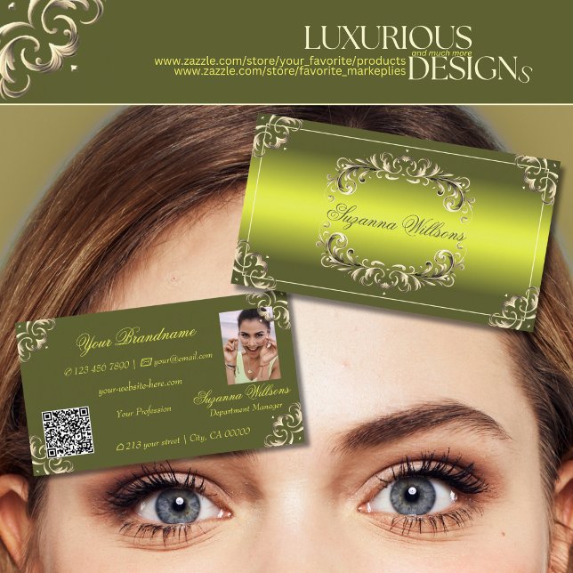 Decorative Green Yellow with Photo and QR Code Business Card (Creator Uploaded)
