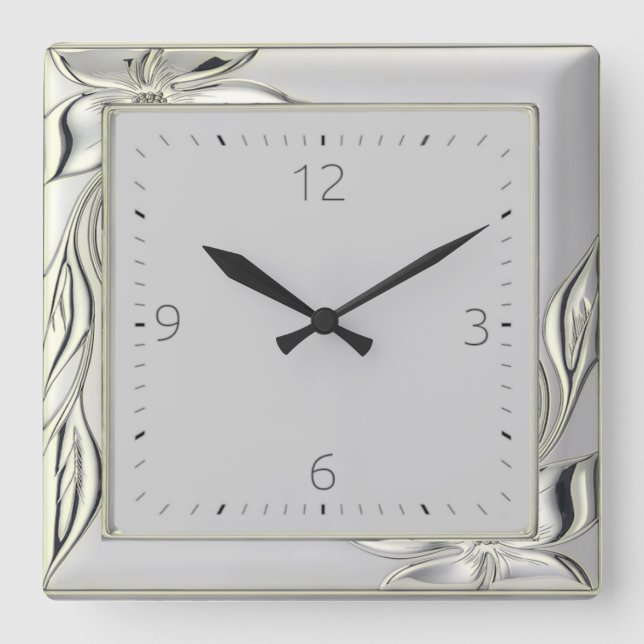 Decorative grey elegant Art Deco Square Wall Clock (Front)