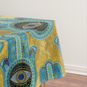 Decorative Hamsa Hand pattern on gold Tablecloth