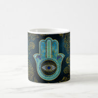 Decorative Hamsa Hand with paisley background