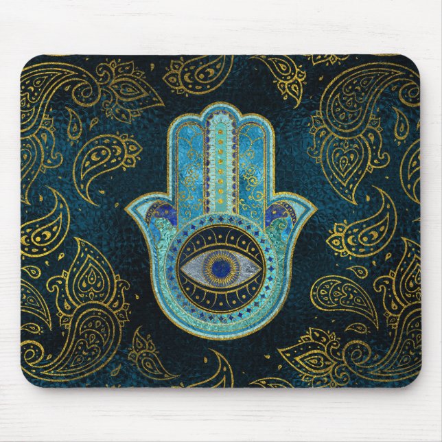 Decorative Hamsa Hand with paisley background Mouse Pad (Front)