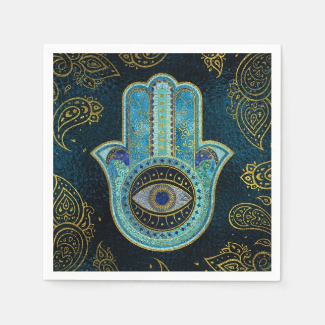 Decorative Hamsa Hand with paisley background Napkin (Front)