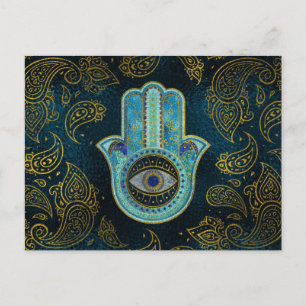Decorative Hamsa Hand with paisley background Postcard