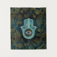 Decorative Hamsa Hand with paisley background