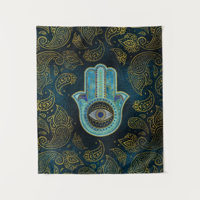 Decorative Hamsa Hand with paisley background Tapestry (Front)