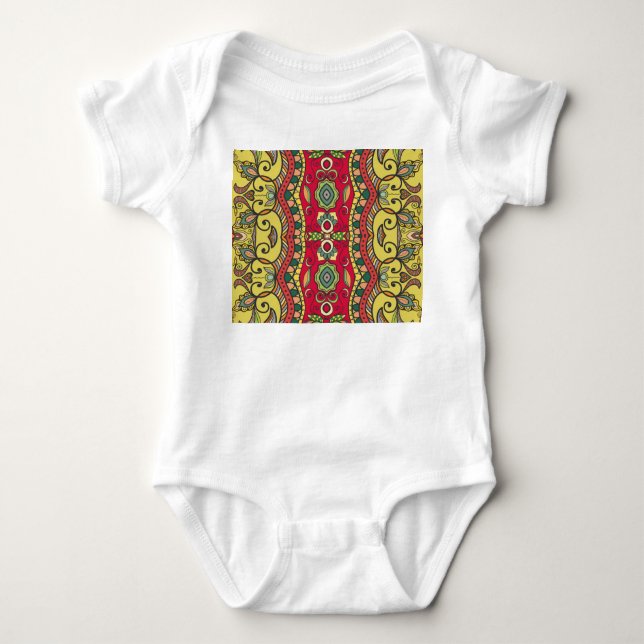 Decorative Hand-Drawn Seamless Abstract Pattern Baby Bodysuit (Front)