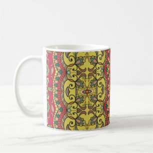 Decorative hand drawn seamless pattern. Colourful Coffee Mug