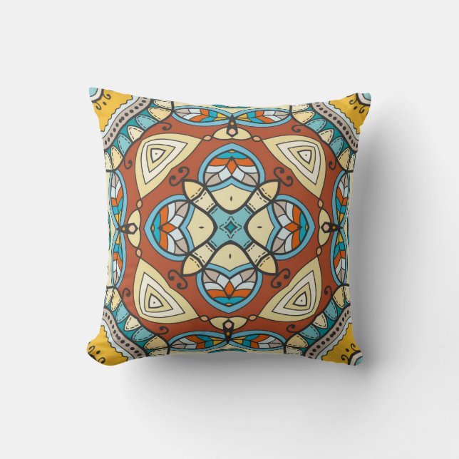 Decorative hand drawn seamless pattern. Colourful  Cushion (Front)