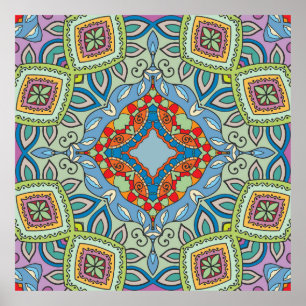 Decorative hand drawn seamless pattern. Colourful Poster